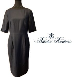 Brooks Brothers Wool & Cashmere Navy Blue Short Sleeve Tailored Sheath Dress 6